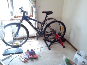 My bike set up for me to ride inside.