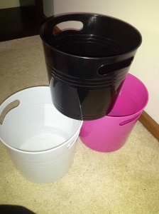 The three buckets that will be the basis for my cleaning sets